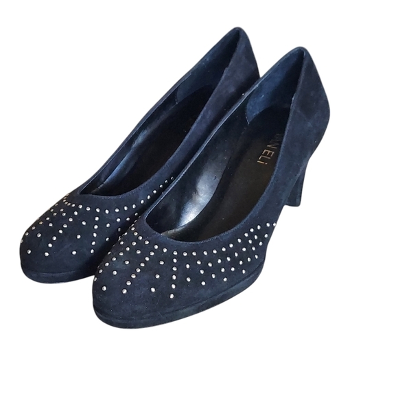 Van Eli Frenzy Black Suede Upper Gold Studs Platform Heels - Picture 16 of 16